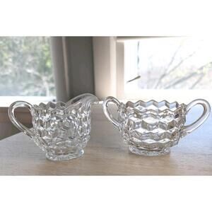 Vintage Fostoria American Cubist Design Glass Sugar and Creamer Set